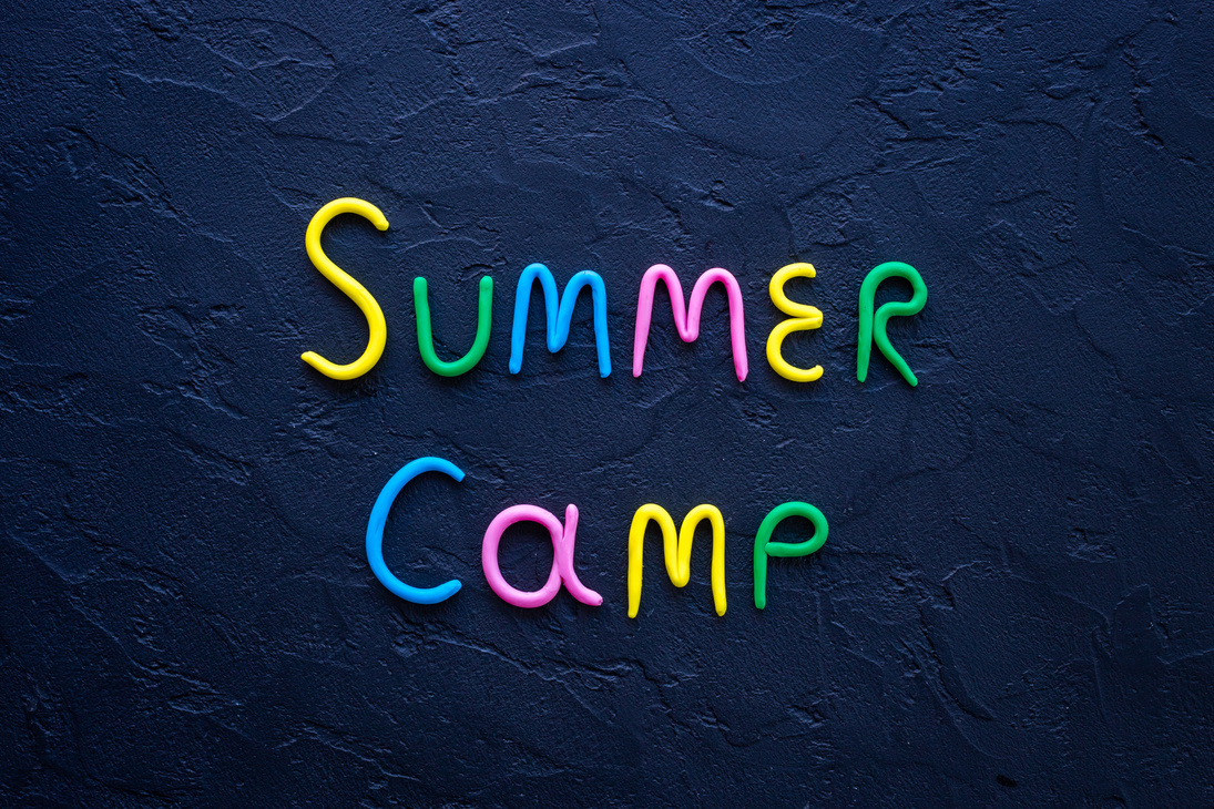 Funny camping kids background. Summer Camp made of color clay